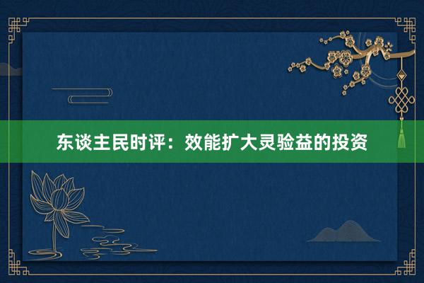 东谈主民时评：效能扩大灵验益的投资